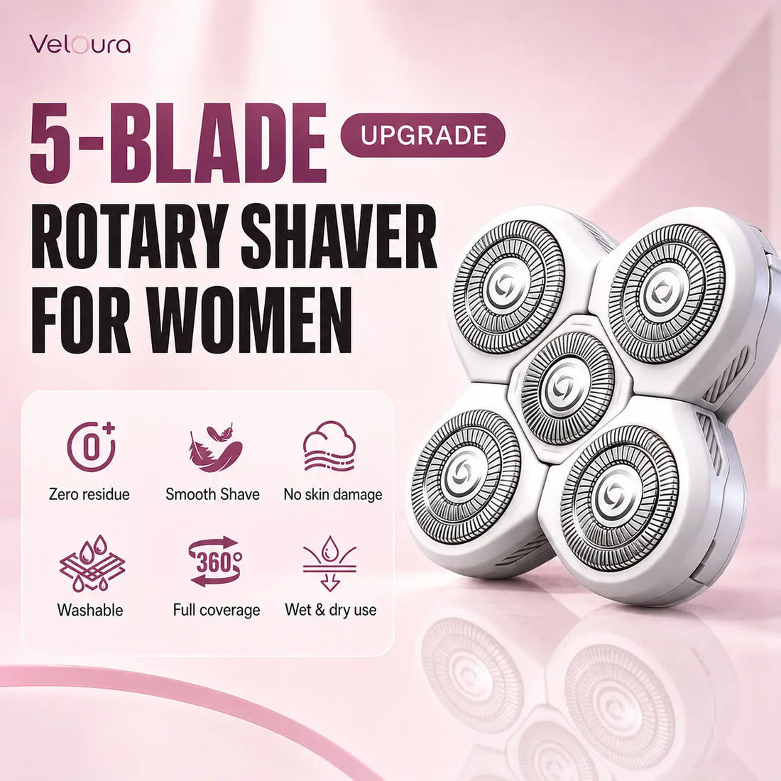 A multi-blade shaver head designed to follow the contours of the body